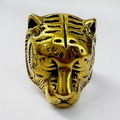 Detailed macro view of a golden stainless steel ring featuring a bold tiger head design - US7 / 18K Gold