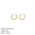 Polished 14K gold plated stainless steel hoop earrings in minimalist style, size 14mm - 14mm / Gold