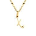 Gold plated bead chain necklace with letter K pendant and hollow heart detail - Letter X / Gold