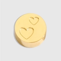 Ciondolo tondo in metallo dorato con doppio cuore inciso per la creazione di gioielli - Doppio Cuore / Oro