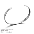 5mm minimalist stainless steel open cuff bracelet in brushed white gold finish - Wide Style / Platinum