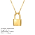 14K gold plated stainless steel padlock pendant necklace with adjustable O-chain link - Glossy