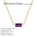 Birthstone necklace with gold chain and 7x3mm rectangular purple gemstone pendant - February Violet