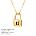 Minimalist 14K gold plated stainless steel snake chain necklace with letter U lock pendant - Letter U