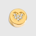 Perla rotonda in oro 14k con design a cuore e 6 zirconi bianchi scintillanti e curati - Poker di Cuori / Oro