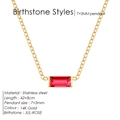 14K gold plated stainless steel necklace with July birthstone red rectangle pendant - July Rose Red (Ruby Color)