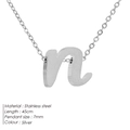 Minimalist silver lowercase n letter pendant necklace in stainless steel with 45cm chain - N-Steel