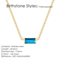 14K gold plated stainless steel necklace with rectangular blue aquamarine pendant - December Lake Blue