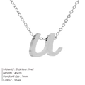 Silver stainless steel lowercase letter u pendant necklace with 45cm curb chain - U-Steel