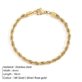 Polished 4mm gold rope chain bracelet for women made of durable stainless steel - 2mm / 16.5cm / Gold