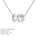 Minimalist silver stainless steel 45cm chain necklace with cursive letter w pendant - W-Steel