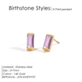 Boucles d'oreilles améthyste carrées en acier inoxydable plaqué or 14K, taille 3x7mm - Juin Violet (Couleur Alexandrite)