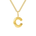 Personalized gold letter C necklace with sunburst texture and dainty O-chain pendant - Letter C / Gold