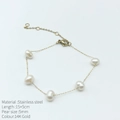 Pulsera minimalista de perlas en acero inoxidable oro de 14K con cinco perlas de 5mm - Estilo Ajustable (TB10001) / Dorado