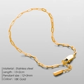 18K gold plated stainless steel paperclip chain bracelet with a 12x3mm metal tag - 15+2cm / 18K Gold