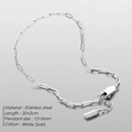 Polished silver stainless steel paperclip chain bracelet with adjustable 22cm length - 15+2cm / White Gold