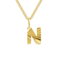 Golden stainless steel necklace featuring letter N pendant with radial textured engraving - Letter N / Gold