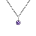 Minimalist silver stainless steel birthstone necklace with purple round zircon pendant - February Violet - Silver