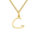 Golden 18K gold plated stainless steel letter C pendant necklace with heart detail - Letter C / Gold