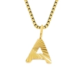 14K gold plated stainless steel letter A necklace with diagonal texture on box chain - Letter A - Gold