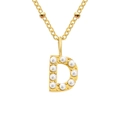 Elegant gold-tone stainless steel necklace featuring letter D pendant with pearls - Letter D - Gold
