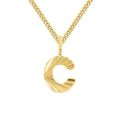 Goldene 2MM Gliederkette Halskette mit einem Buchstaben C Anhänger mit radialer Textur - Gold (C)