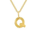 Golden stainless steel letter Q pendant necklace with radial textured finish and link chain - Letter Q / Gold