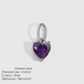 6x6mm heart-shaped violet zircon charm with silver stainless steel setting - Gold / February Dark Purple (Amethyst Color)