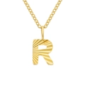 Textured gold letter R pendant necklace with sunburst pattern on stainless steel chain - Letter R / Gold