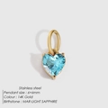 14K gold-plated stainless steel heart pendant with March light sapphire birthstone - Gold / March Light Blue (Aquamarine Color)