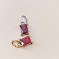 Detailed view of rectangular ruby birthstone charms in gold and silver plating - January Red - Silver