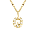 Gold stainless steel necklace with letter G pendant and inlaid pearls on ball chain - Letter G - Gold
