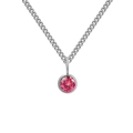 Zilveren roestvrijstalen geboortesteen ketting met ronde roze zirkonia hanger - Juli Roosrood - Zilver