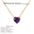 14K gold plated heart pendant necklace with February violet birthstone crystal - February Dark Purple (Amethyst Color)