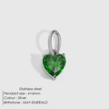 Green zircon heart pendant in stainless steel silver finish for May birthstone jewelry - May Green (Emerald Color)