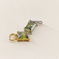Detail of rectangular olive green zircon pendants with 14K gold and silver plated settings - August Light Green - Silver