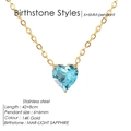 14K gold plated stainless steel heart necklace with light blue sapphire zircon pendant - March Light Blue (Aquamarine Color)