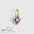 Stainless steel heart pendant with June amethyst purple zircon and 14K gold plating - June Light Purple