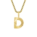 14K gold plated stainless steel box chain necklace featuring a textured letter D pendant - Letter D - Gold