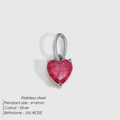 Silver stainless steel heart charm with pink 6x6mm July birthstone zircon inlay - July Rose Red