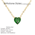 14K gold plated heart necklace featuring May emerald green birthstone pendant - May Dark Green