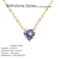 14K gold heart necklace with June amethyst purple stone and stainless steel chain - June Light Purple
