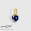 September sapphire heart pendant in gold stainless steel with 6x6mm gemstone - September Royal Blue (Sapphire Color)