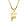 Gold plated stainless steel necklace featuring a textured letter F pendant on box chain - Letter F - Gold