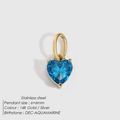 Stainless steel heart-shaped blue zircon pendant 6x6mm in golden finish for DIY jewelry - December Lake Blue (Blue Topaz/Zircon Color)