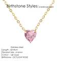 14K gold stainless steel necklace with October light rose heart birthstone pendant - October Pink