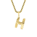 Gold plated stainless steel necklace featuring a textured letter H pendant on box chain - Letter H - Gold