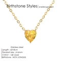 14K gold plated heart necklace with 6mm yellow November birthstone and steel chain - November Light Yellow (Citrine Color)