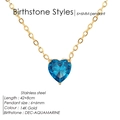 14K gold-plated stainless steel necklace with a December aquamarine heart pendant - December Lake Blue (Blue Topaz/Zircon Color)