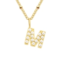 Elegant gold letter M pendant necklace with white pearls on a minimalist beaded chain - Letter M - Gold